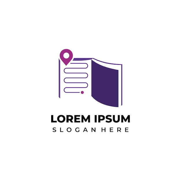 Book logo with location symbol inside combination book icon with map