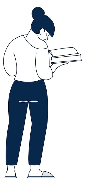 Vector book lover character standing young woman reading