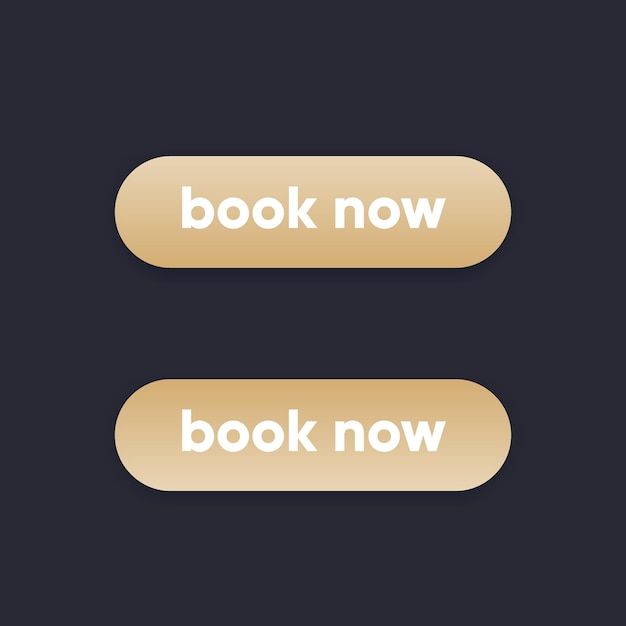 Book now buttons in gold, vector