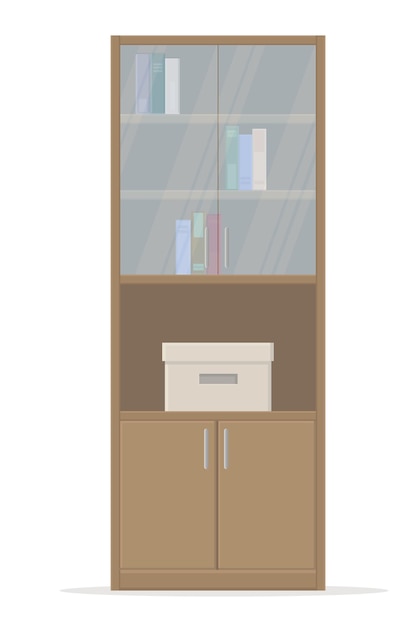 Vector book office storage cabinet made of wood on white background isolated vector graphic