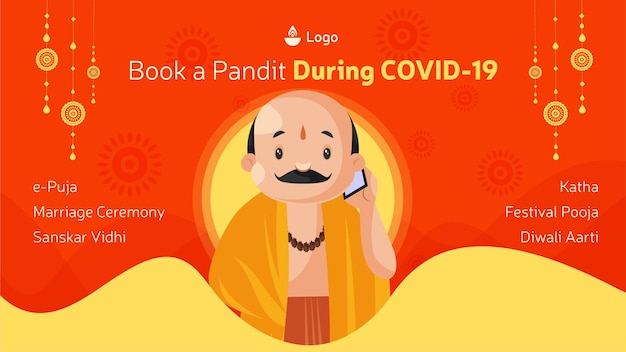 Book a pandit during covid 19 banner design template