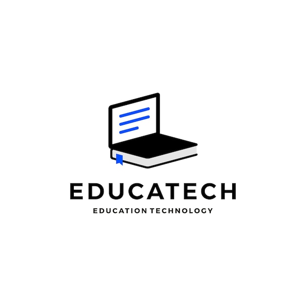 Vector book paper education school with laptop notebook device technology logo design