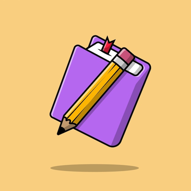 Vector book and pencil cartoon vector icon illustration