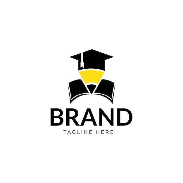 book, pencil, graduation cap and sun educational logo design vector template.