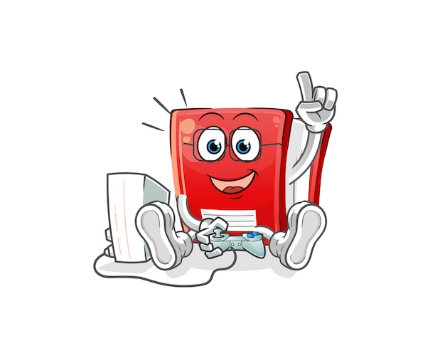 Book playing video games cartoon character