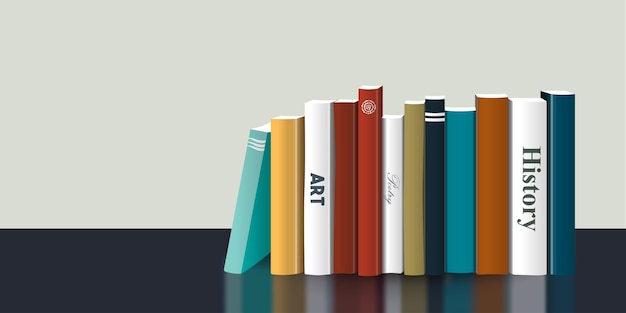 book shelf realistic 3d vector illustration color design bookstore indoor