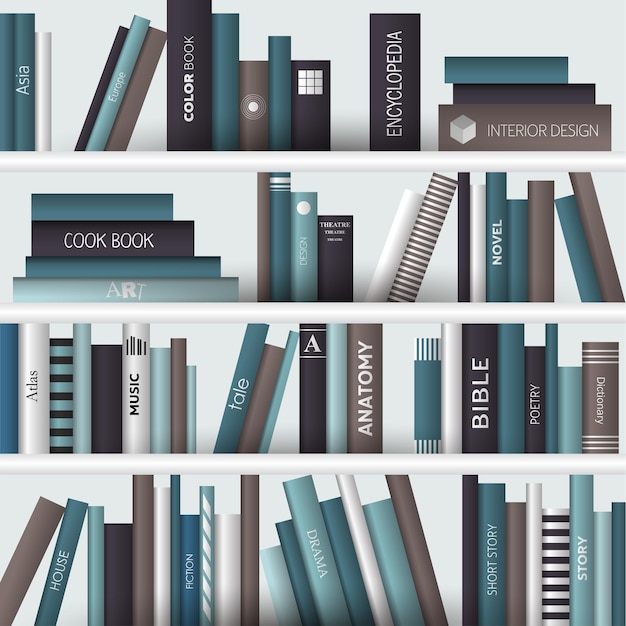 Book shelf Realistic vector illustration Bookstore indoor