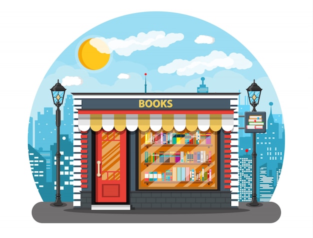 Book shop or store building and cityscape