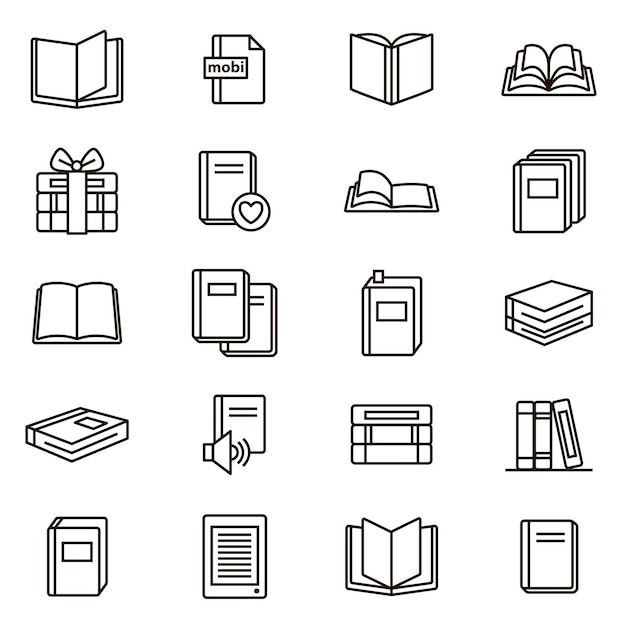 Book Signs Black Thin Line Icon Set Vector