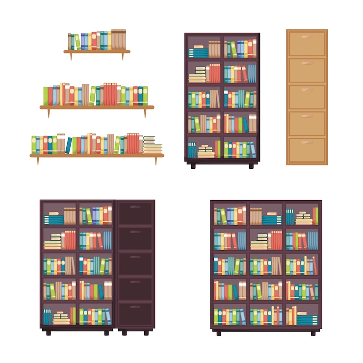 Vector book stack on bookshelf bookcase rack library furniture