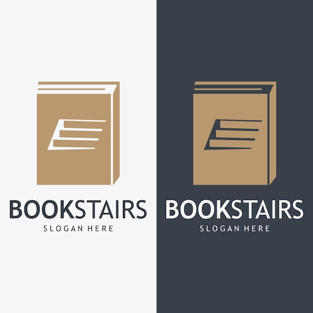 Book Stairs Illustration Design Stack of Books or Book Stairs Logo