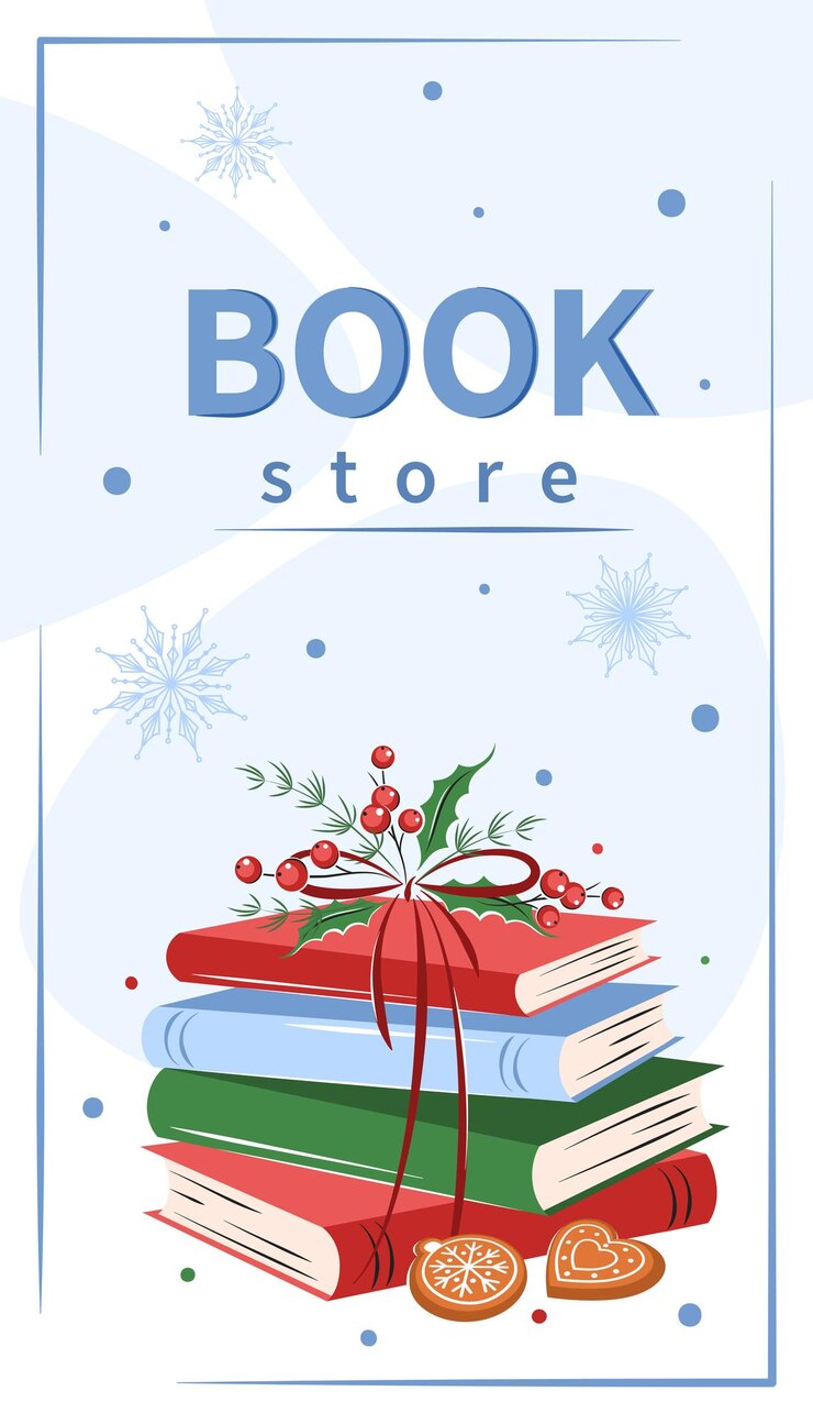 Vector book store layout design for bookstore library sale in bookshop books with winter decor