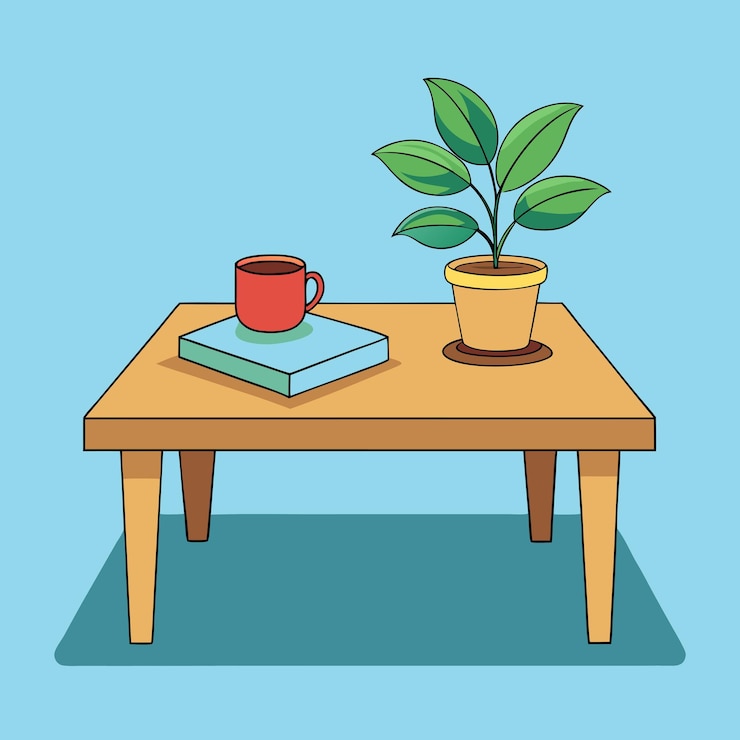 Vector a book on a table with a plant on top of it