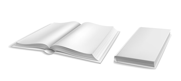 book templates books blank cover open closed covers empty textbook or magazine white sheets hardcover catalog mockup perspective view library or bookstore vector isolated illustration