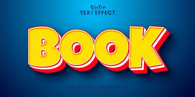 Vector book text, comic pop art style editable text effect