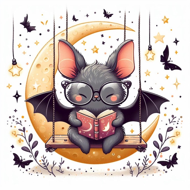 Vector a book that has a bat reading a book