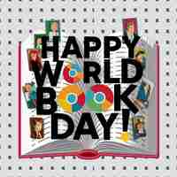 Vector a book that says happy world on it