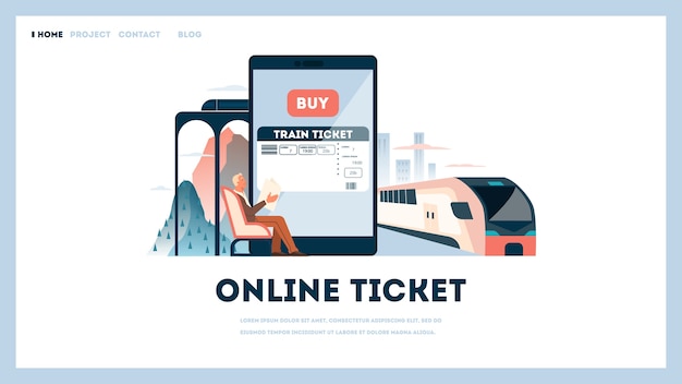 Vector book a train ticket online concept. idea of travel and tourism. planning trip online. buy ticket for train in the app.  illustration