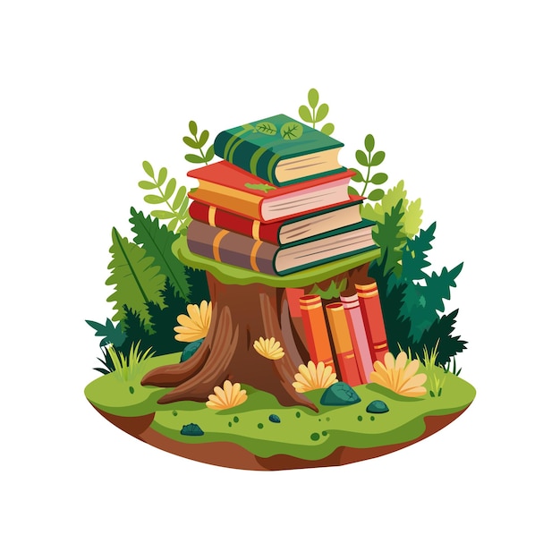 a book tree with books on it and a book on the top