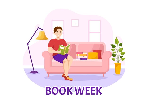 Book Week Events Vector Illustration with People Reading or Students Study Textbooks in Templates