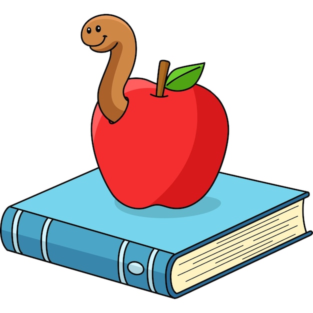 Book with Apple Cartoon Colored Clipart