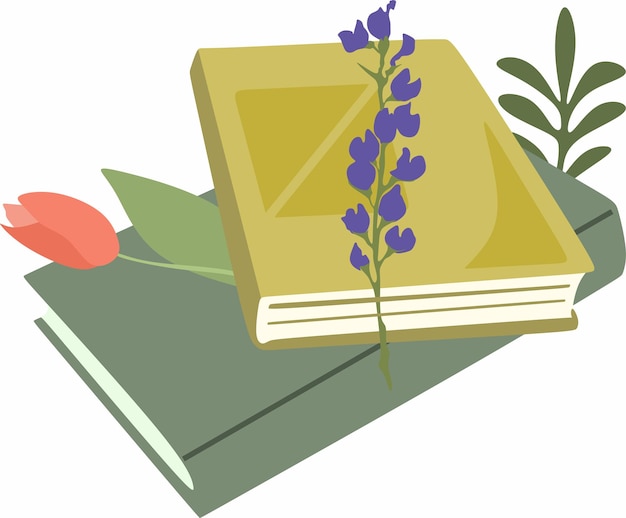 book with blooming wild flowerleavescartoon objects vector elements
