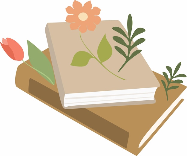 book with blooming wild flowerleavescartoon objects vector elements