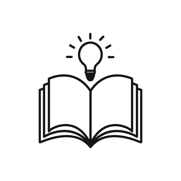 電球アイコン付きの書籍 輪郭の孤立した平らなベクトル