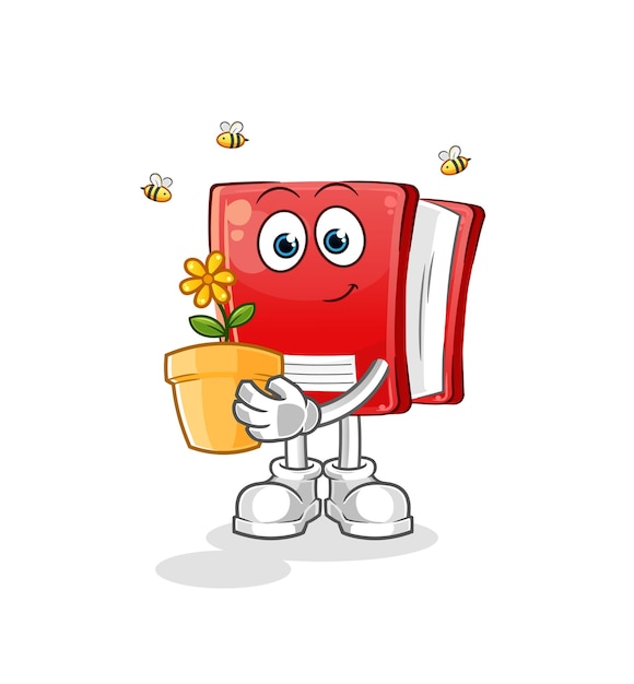 Book with a flower pot character vector