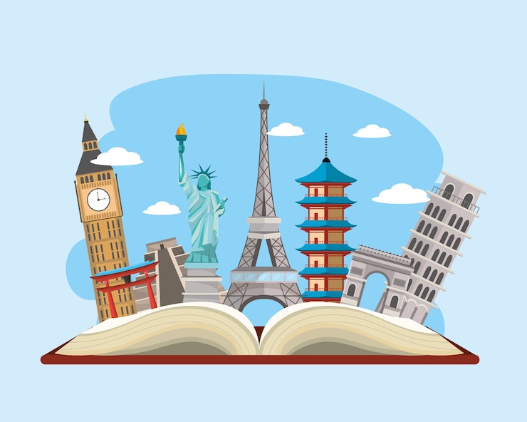 Вектор книга с местом назначения международных поездок