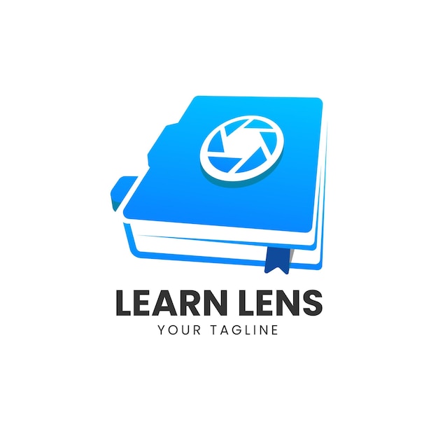 Vector book with lens logo design