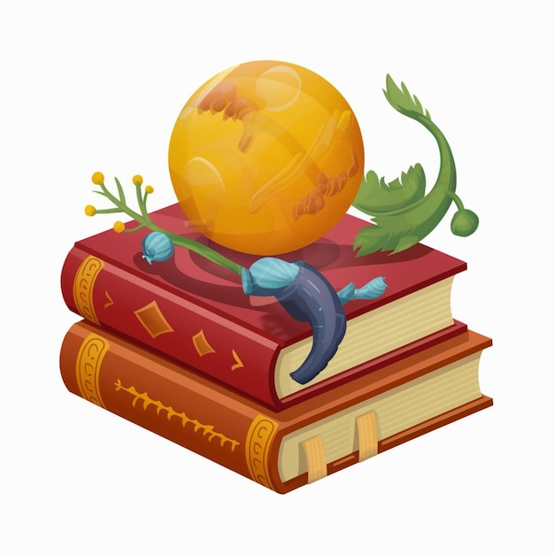 a book with a orange ball on top of it