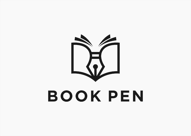 Book with pen logo design vector silhouette illustration