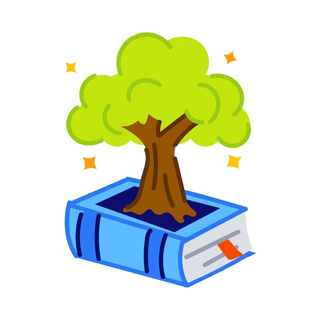 Vector a book with a tree on top of it and a book on the top