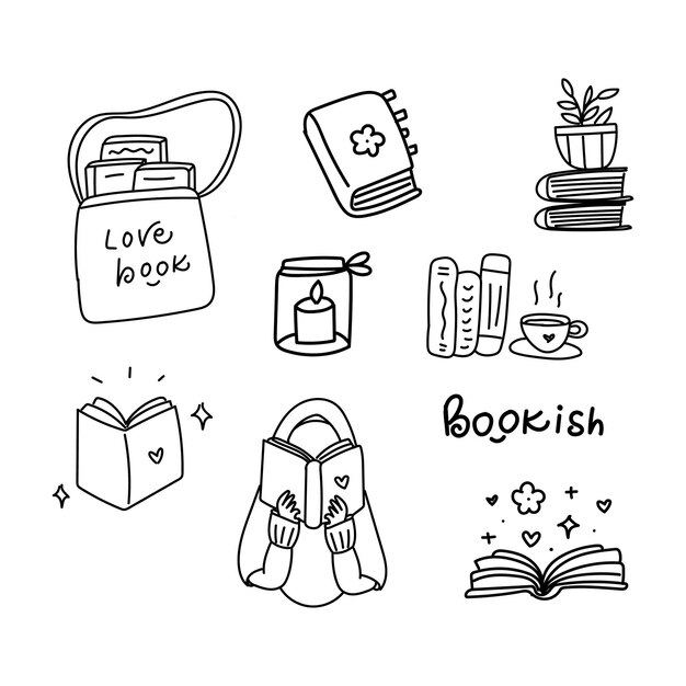 Vector book worm or book lovers illustration outline