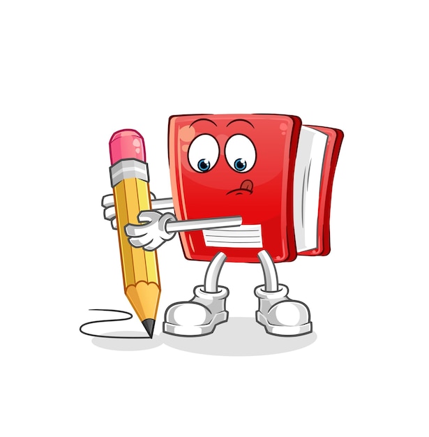 Book write with pencil cartoon mascot vector