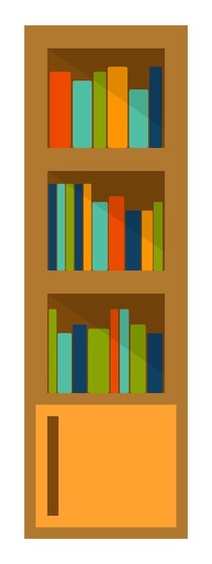 Bookcase icon Wooden shelves with books Room furniture