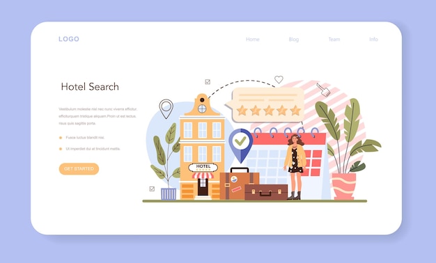 ベクトル ホテルのwebバナーまたはランディングページの旅行および観光計画の予約