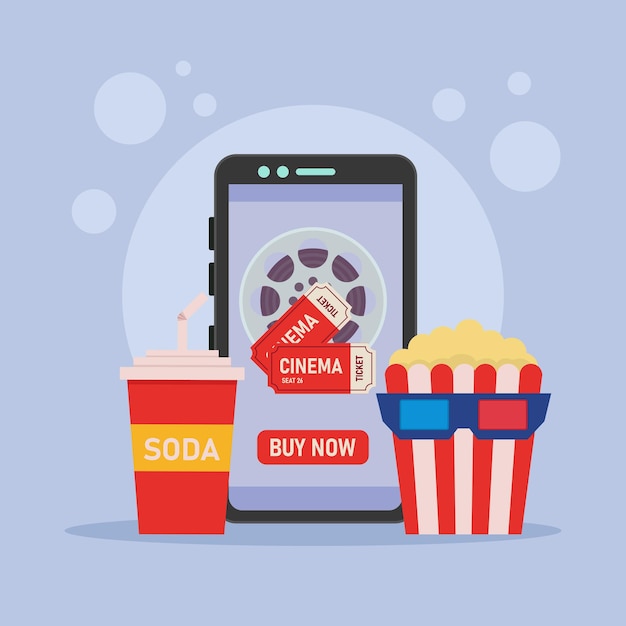 Vettore prenotazione di biglietti per il cinema utilizzando un'applicazione mobile