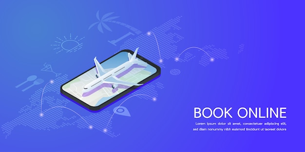 Vector booking online concept summer holiday vacation. vector illustration.