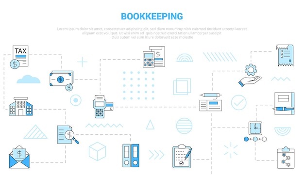 Bookkeeping concept with icon set template banner with modern blue color style