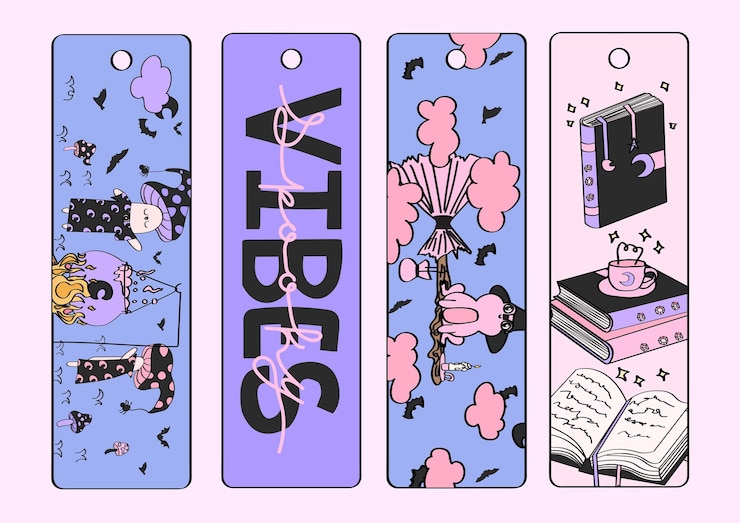Vector bookmarks with creepy cute halloween elements