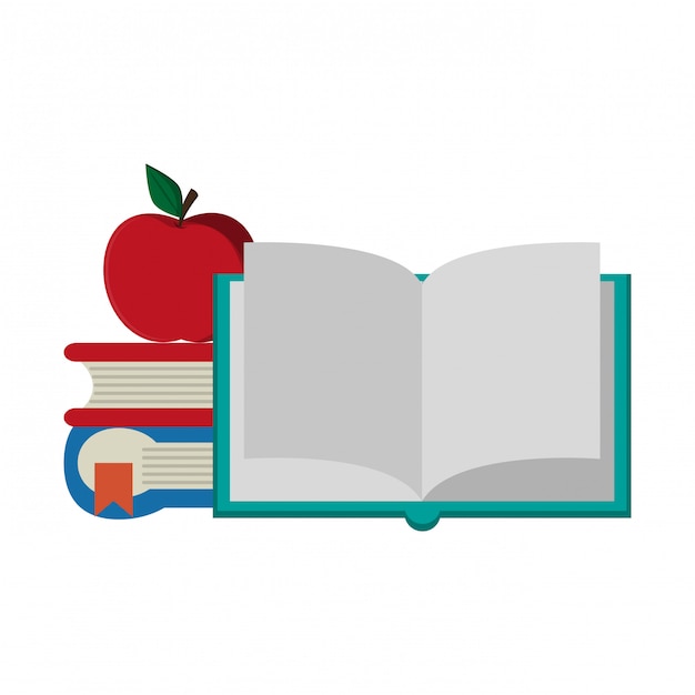 Vector books and apple cartoons