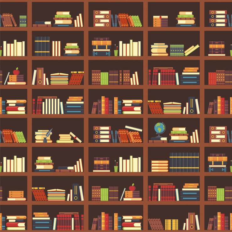 Vector books in bookcase seamless pattern 
