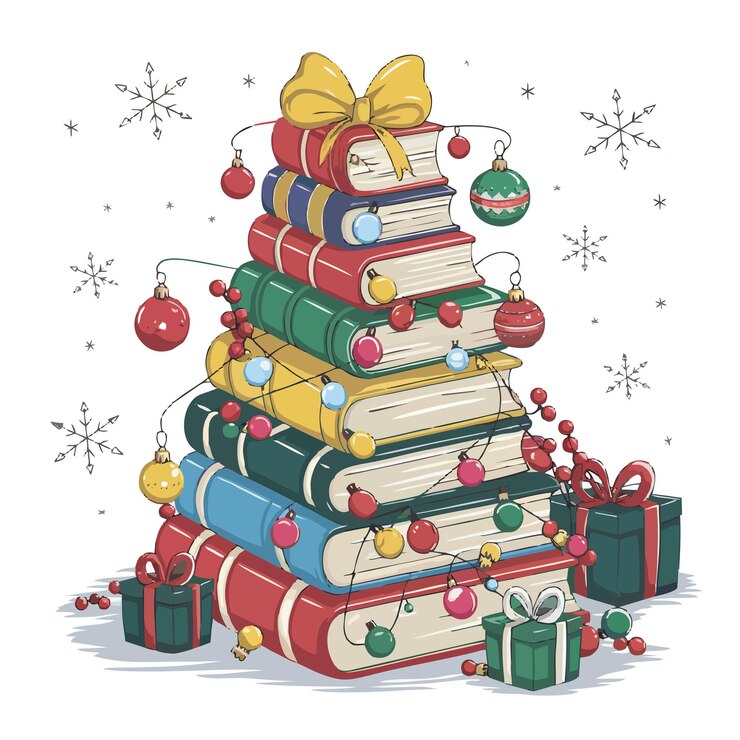 Vector books christmas tree draw vintage