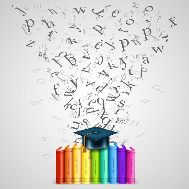 वेक्टर books color with flying letters. vector illustration