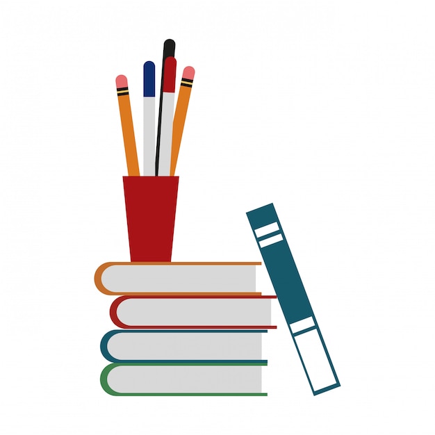 Books and cup with pens vector illustration graphic design