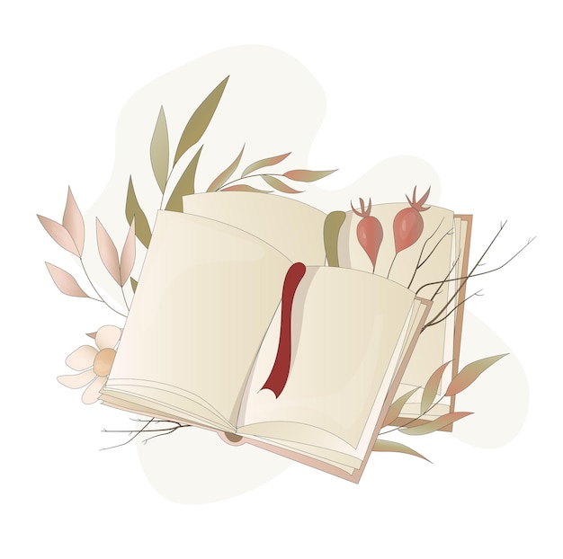 Books decorated with plants and flowers