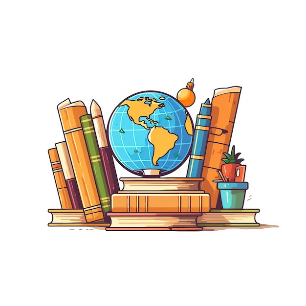 Books and a globe on a shelf