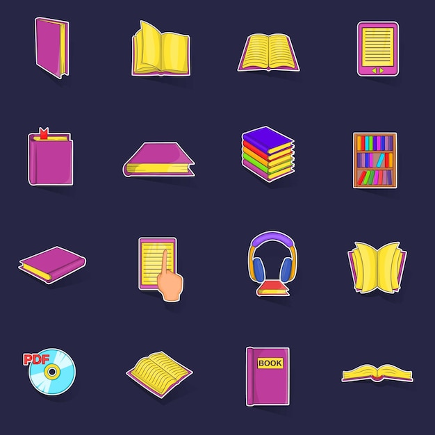 Books icons set vector sticker
